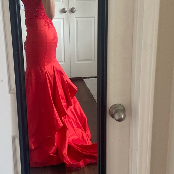 Mori Lee rhinestone beaded lace one shoulder formal prom mermaid dress gown. - Picture 7 of 9